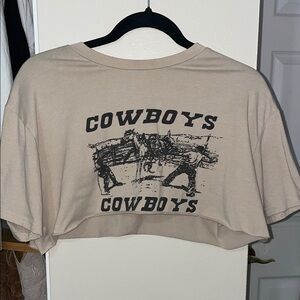 Beige Cowboys Graphic Crop Top